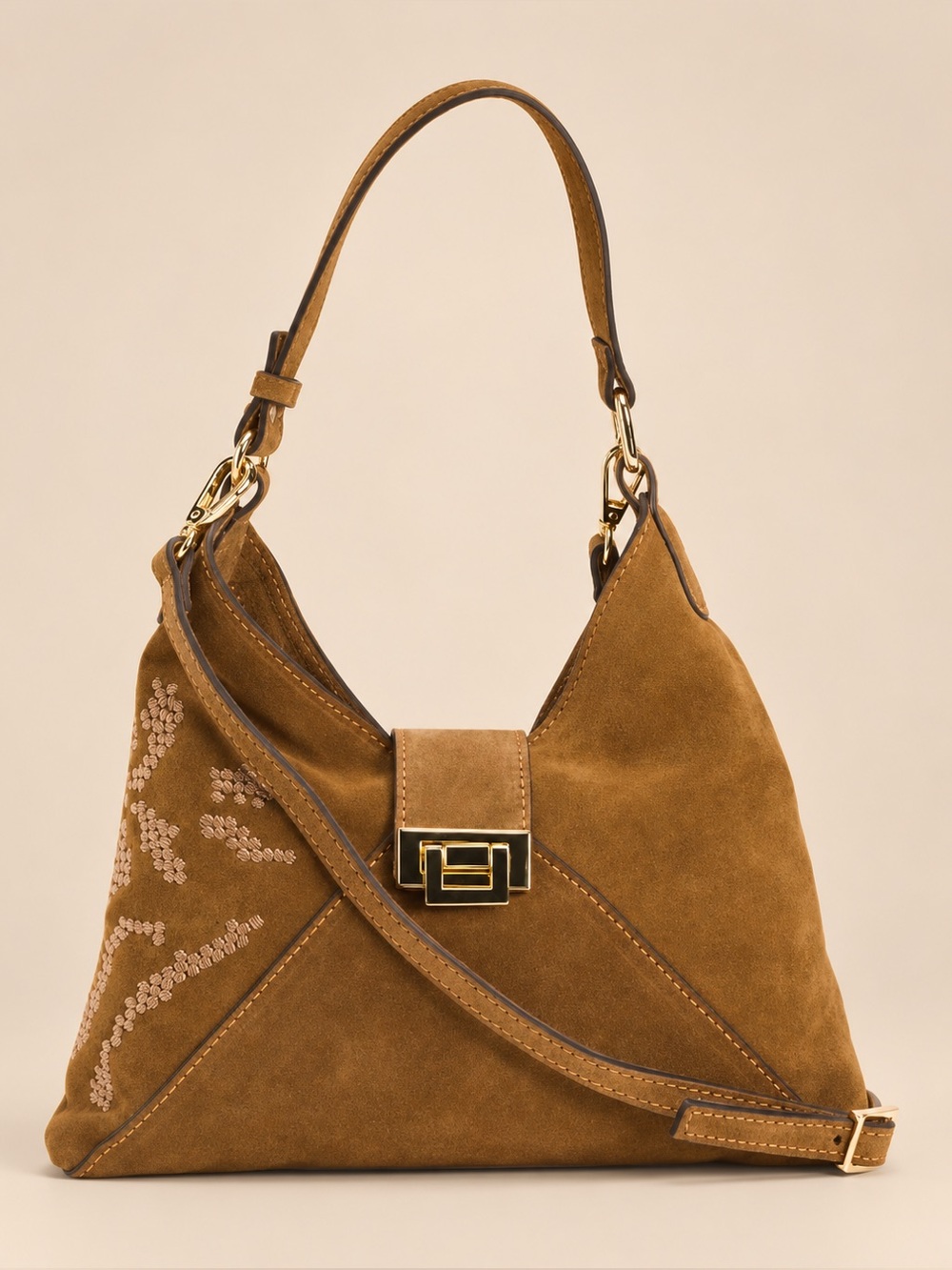 Divina Firenze Honey Suede Embroidered Mini Hobo Bag Made in Italy OS NWOT